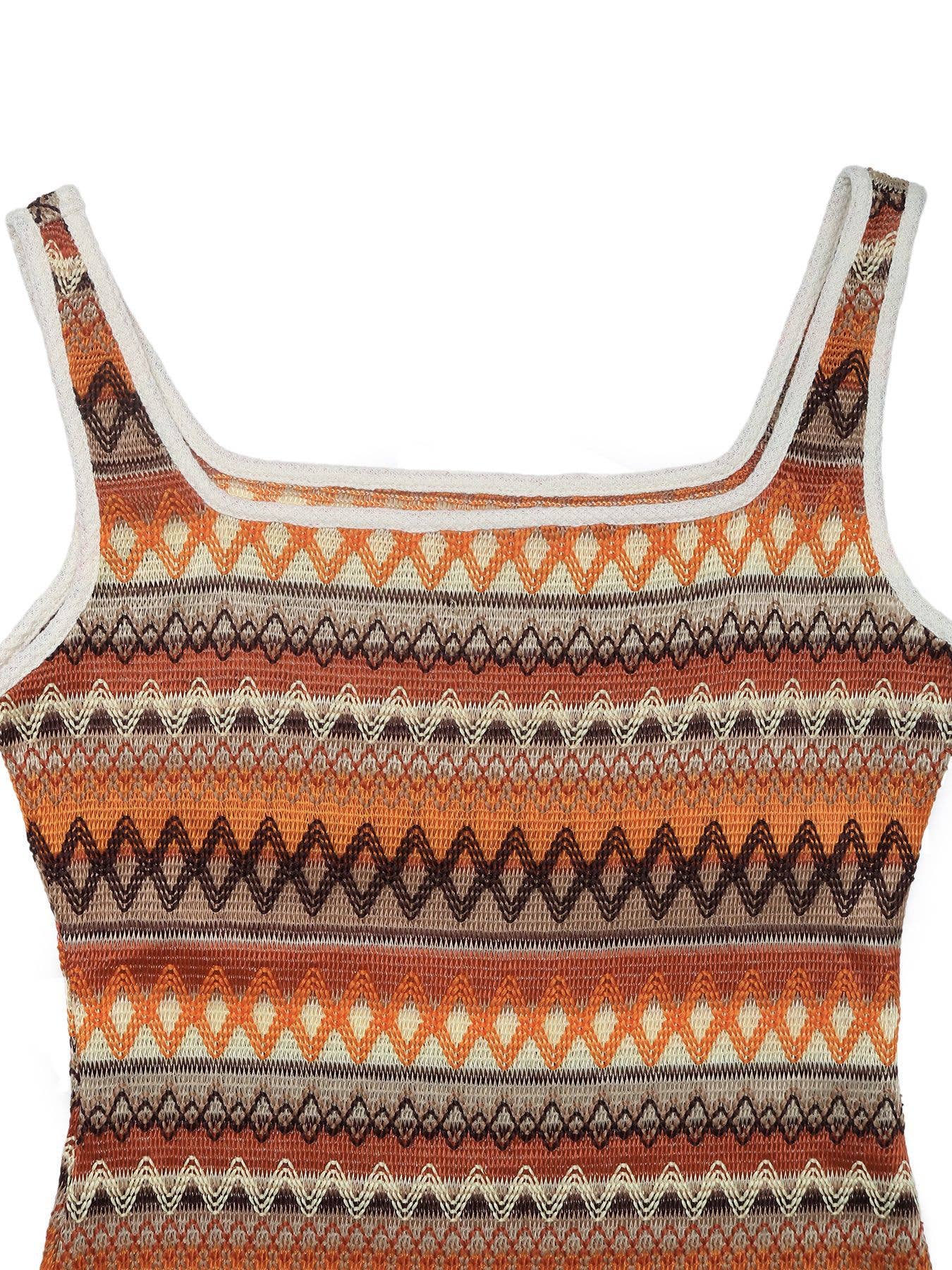 Bohemian Striped Resort Square-Neck Dress