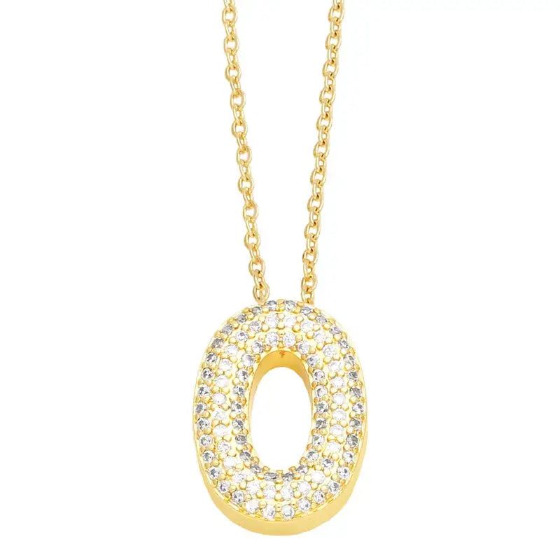 Gold Rhinestone Letter Initial Pendant Necklace Jewelry