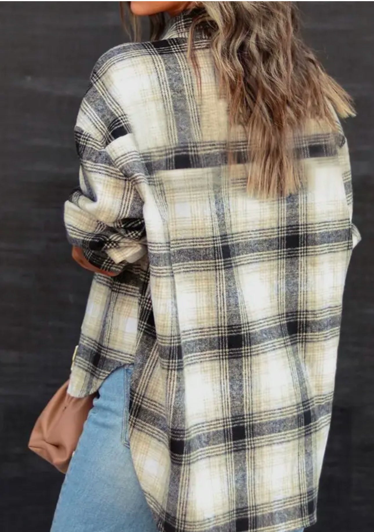 White Open Button Pockets Plaid Shacket