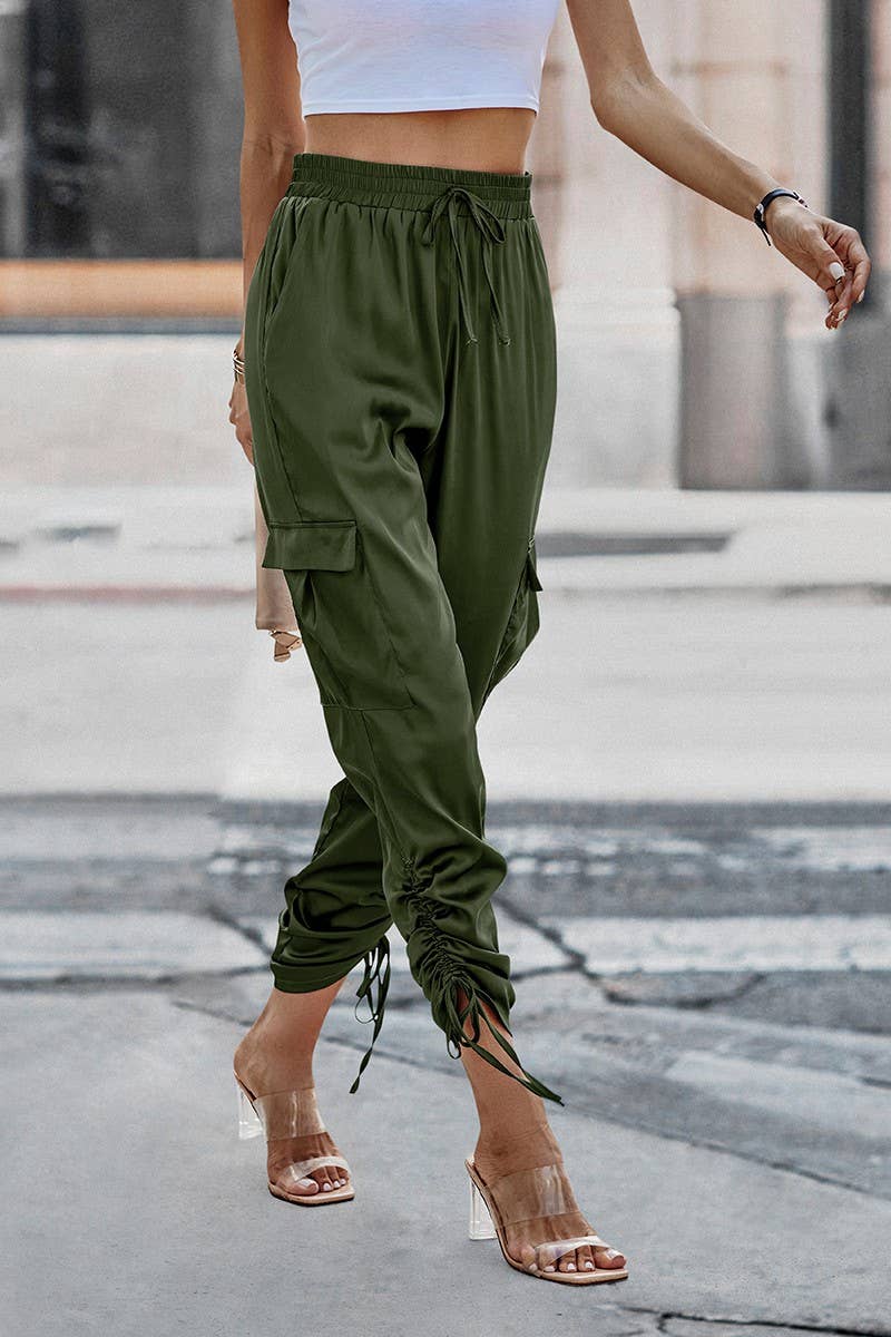 Soild Pockets Ruffle Slip Sport Pant