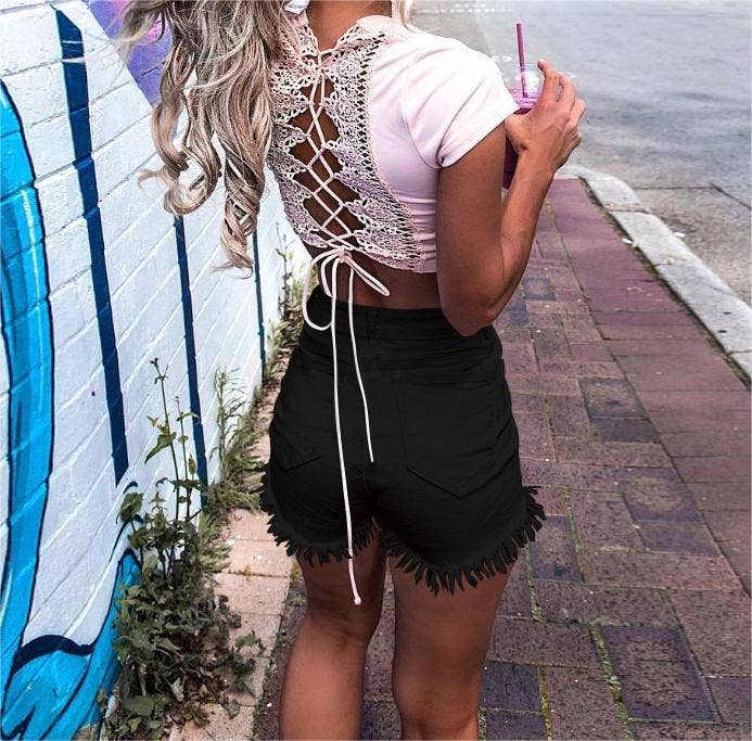 Summer high stretch denim short