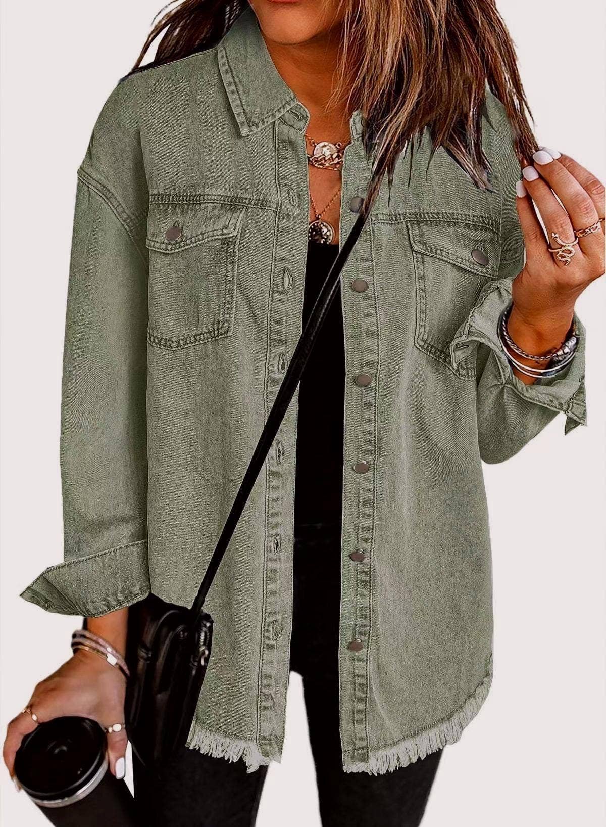 Autumn Frayed-Hem Denim Shacket
