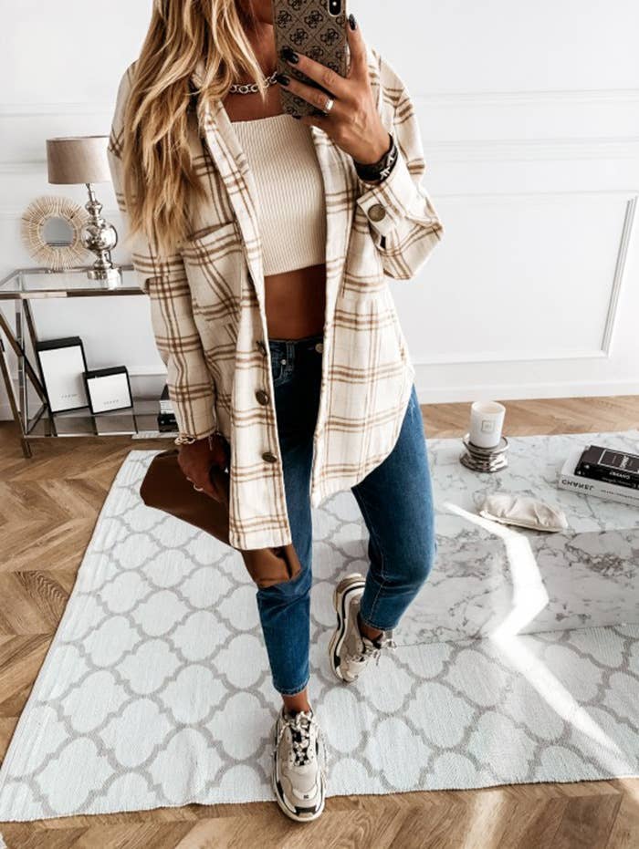 Loose casual vintage plaid shirt jacket