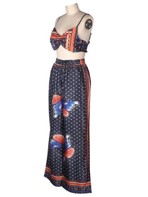 Printed Bandeau Top Wide-Leg Pants Set