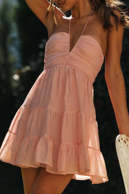 Halter ruched swing mini dress