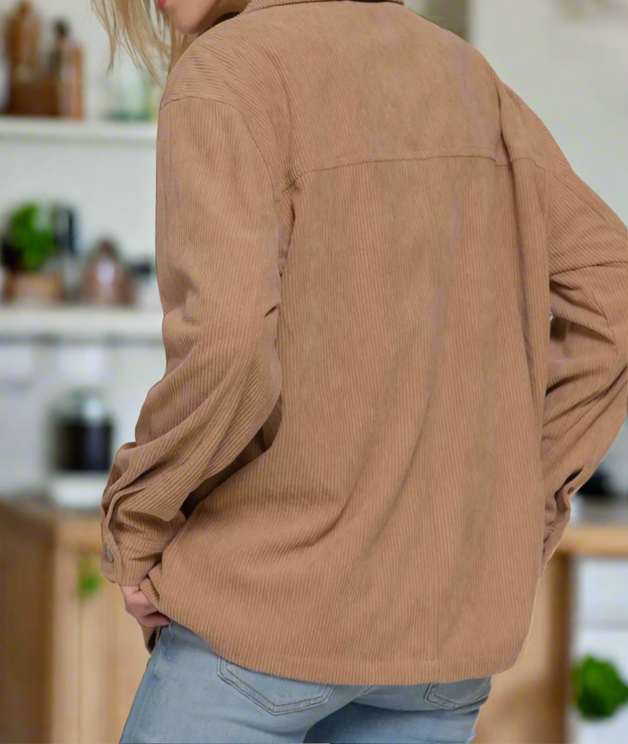 Long Sleeve Front Pocket Button Down Corduroy Jacket