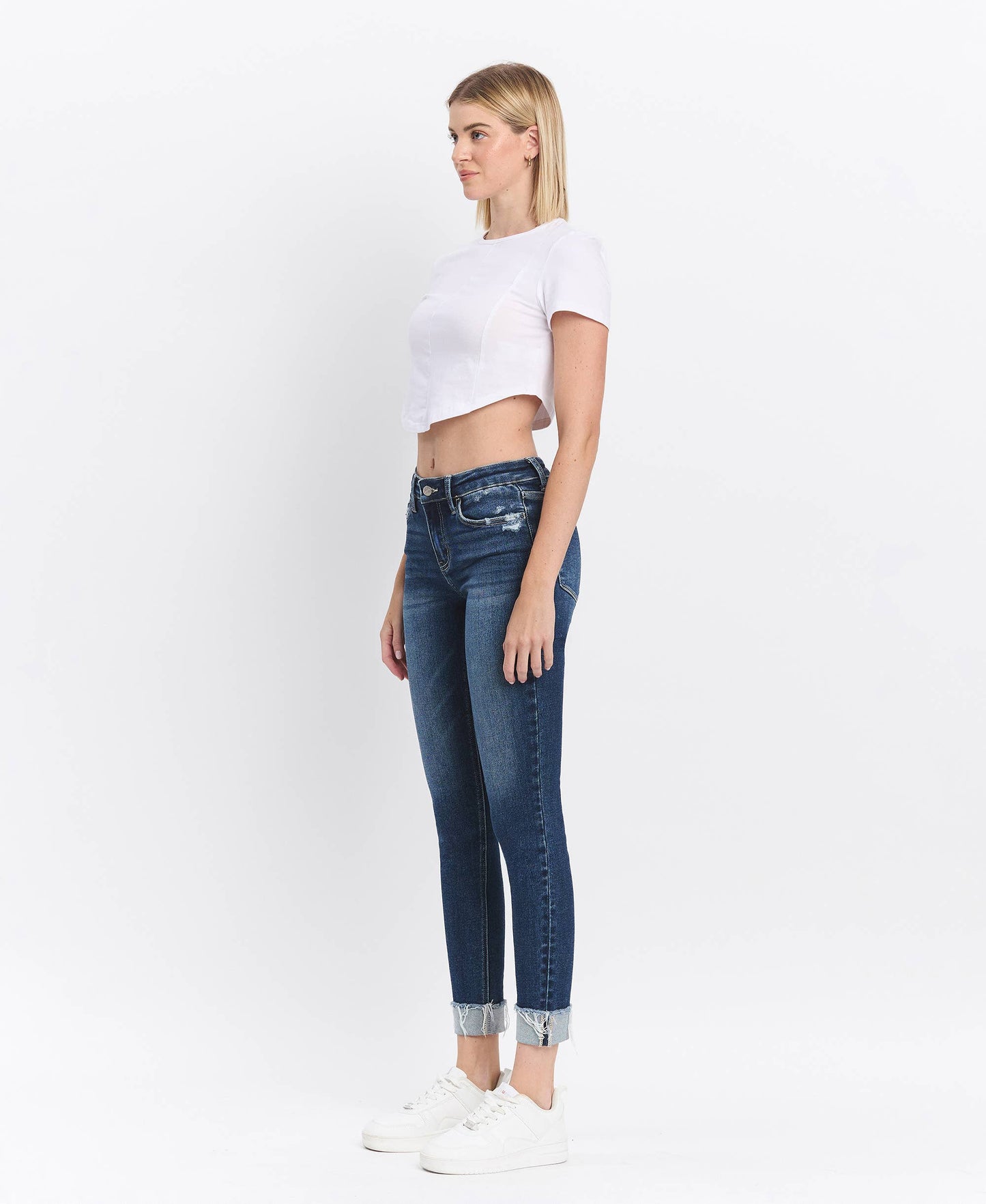 MID RISE CUFFED SKINNY JEANS