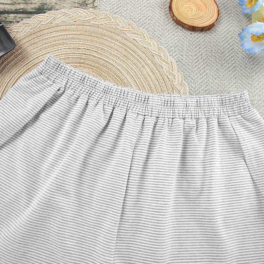 Striped pajamas cotton shorts loungewear set