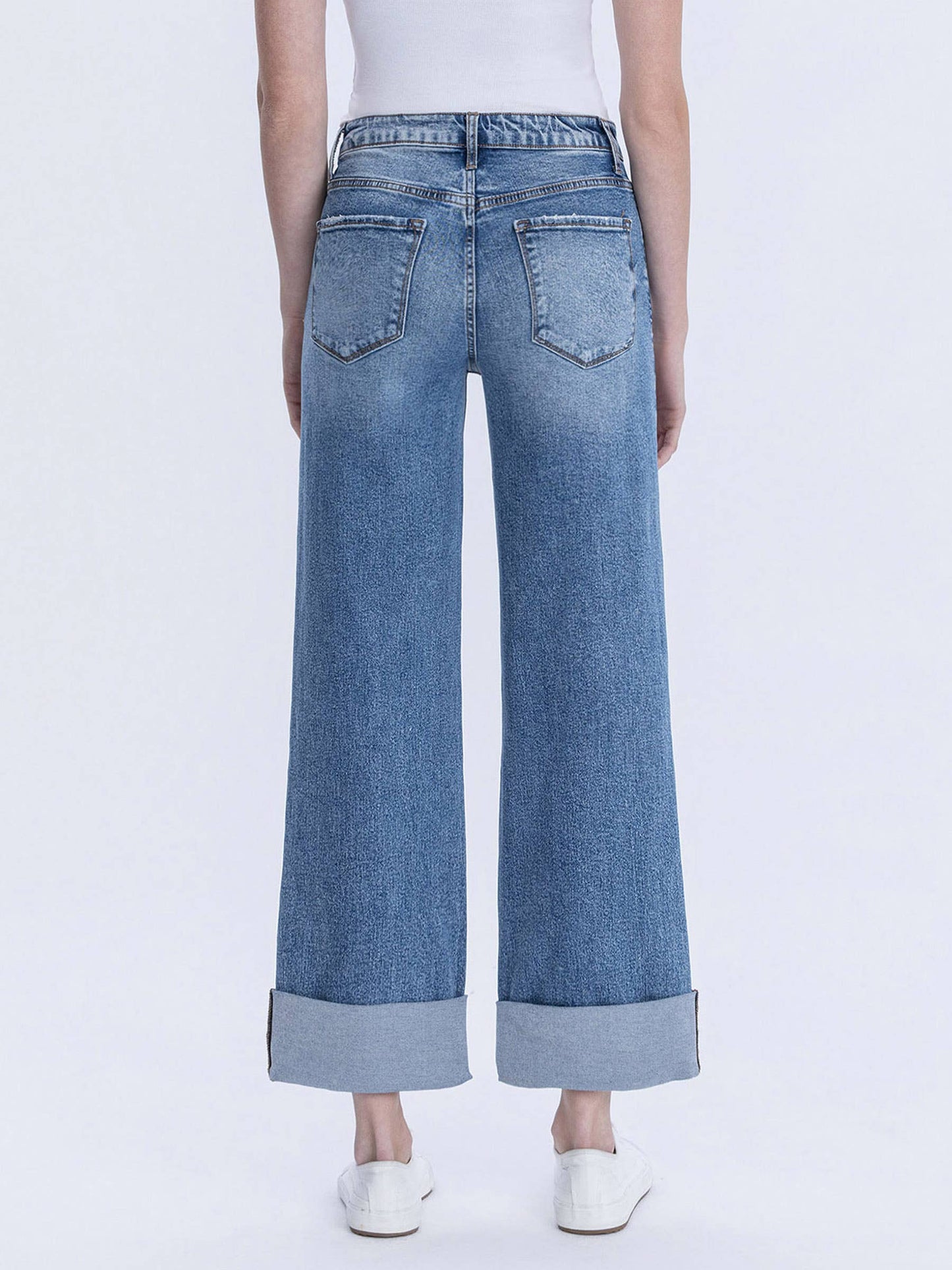 SUPER HIGH RISE DOUBLE CUFFED BAGGY WIDE JEANS