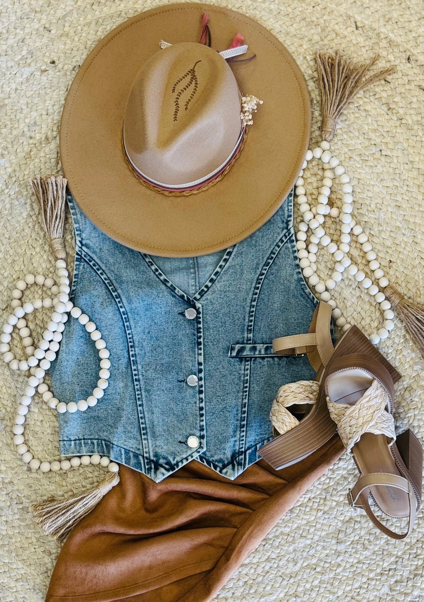 Sleeveless V-Neck Denim Vest In Solid Color