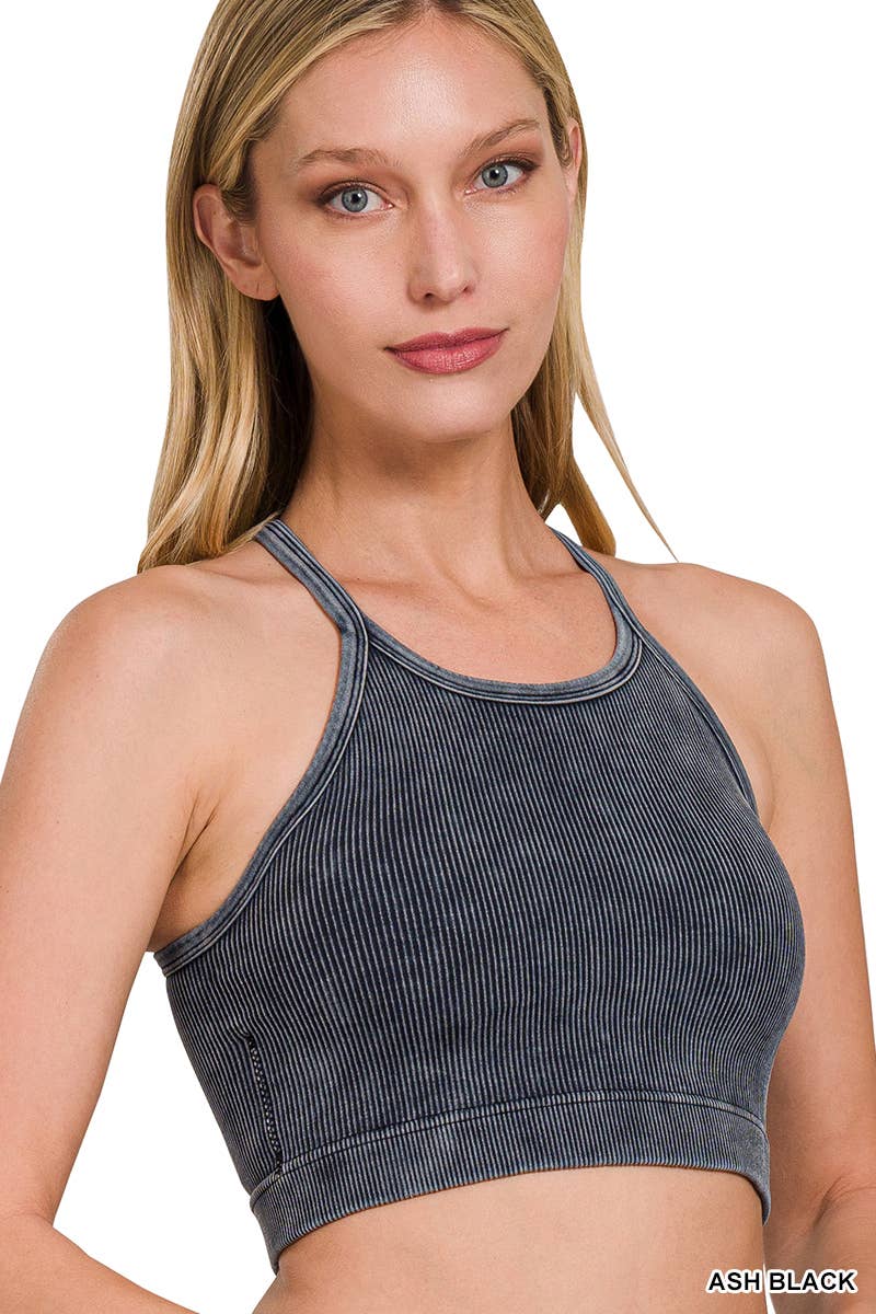 Premium Washed Seamless Halter Racerback Crop Tank