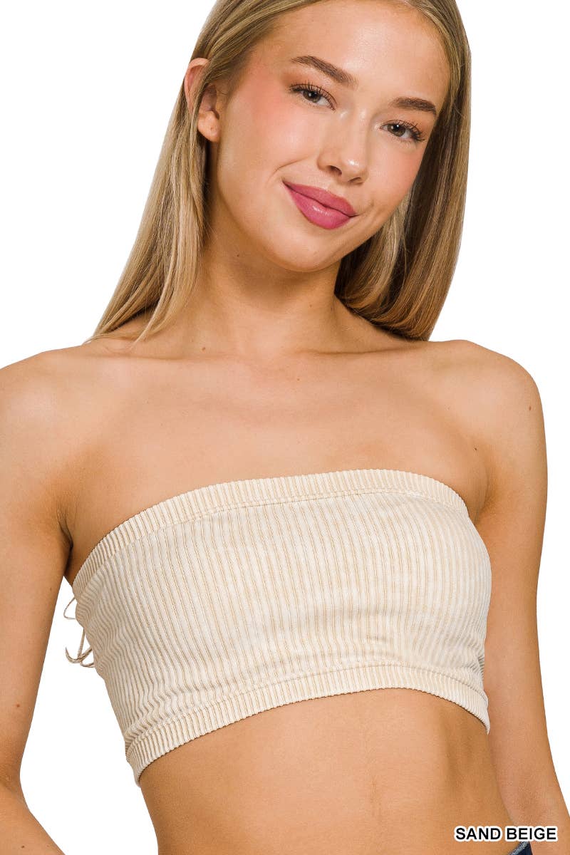 Premium washed seamless rib bandeau top bra