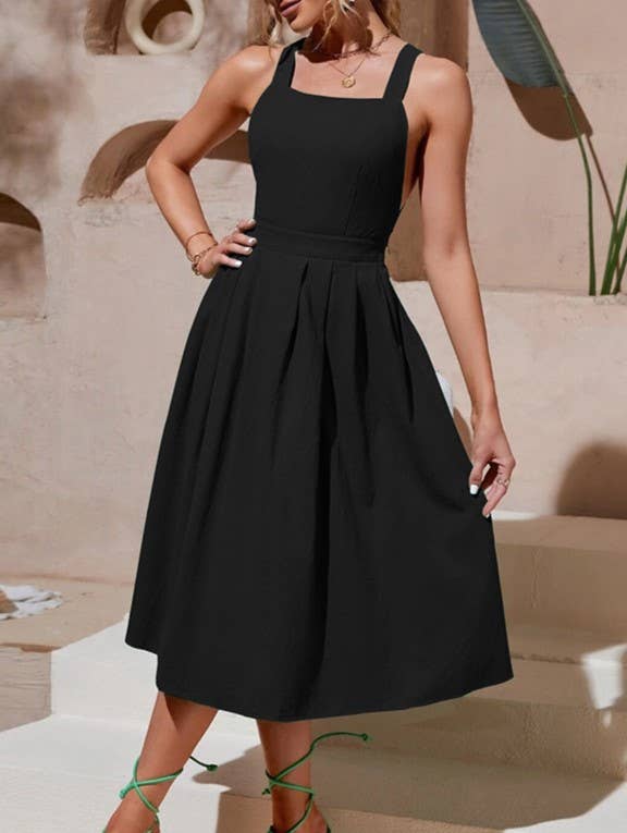 Crossover Backless Suspender Midi Dress