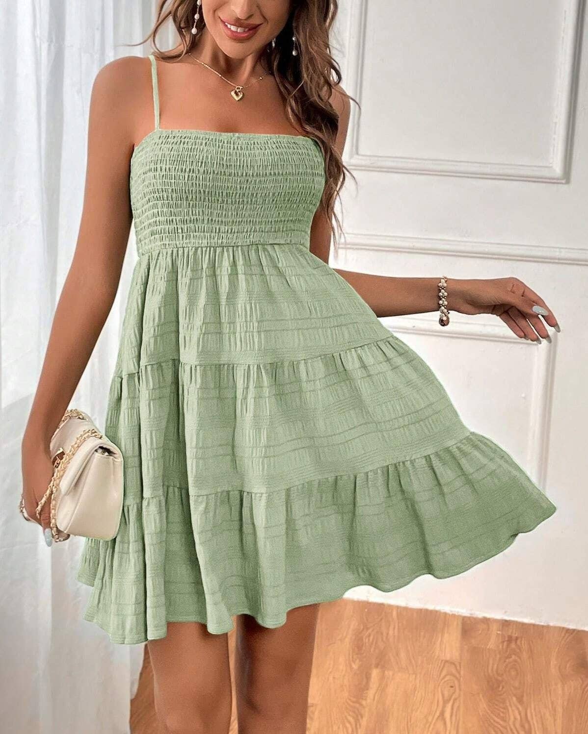 Thin Suspender Versatile Textured Dress