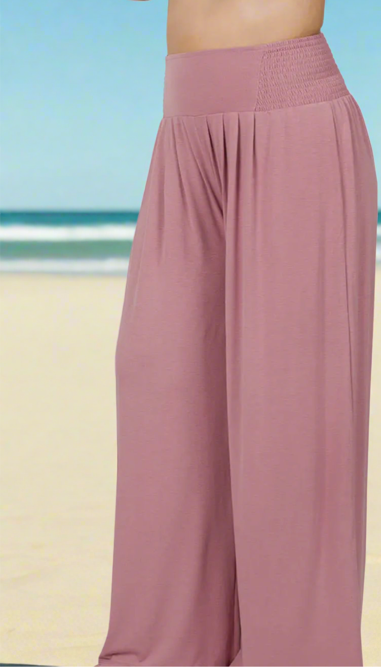 Smocked Waist Wide Leg Pants