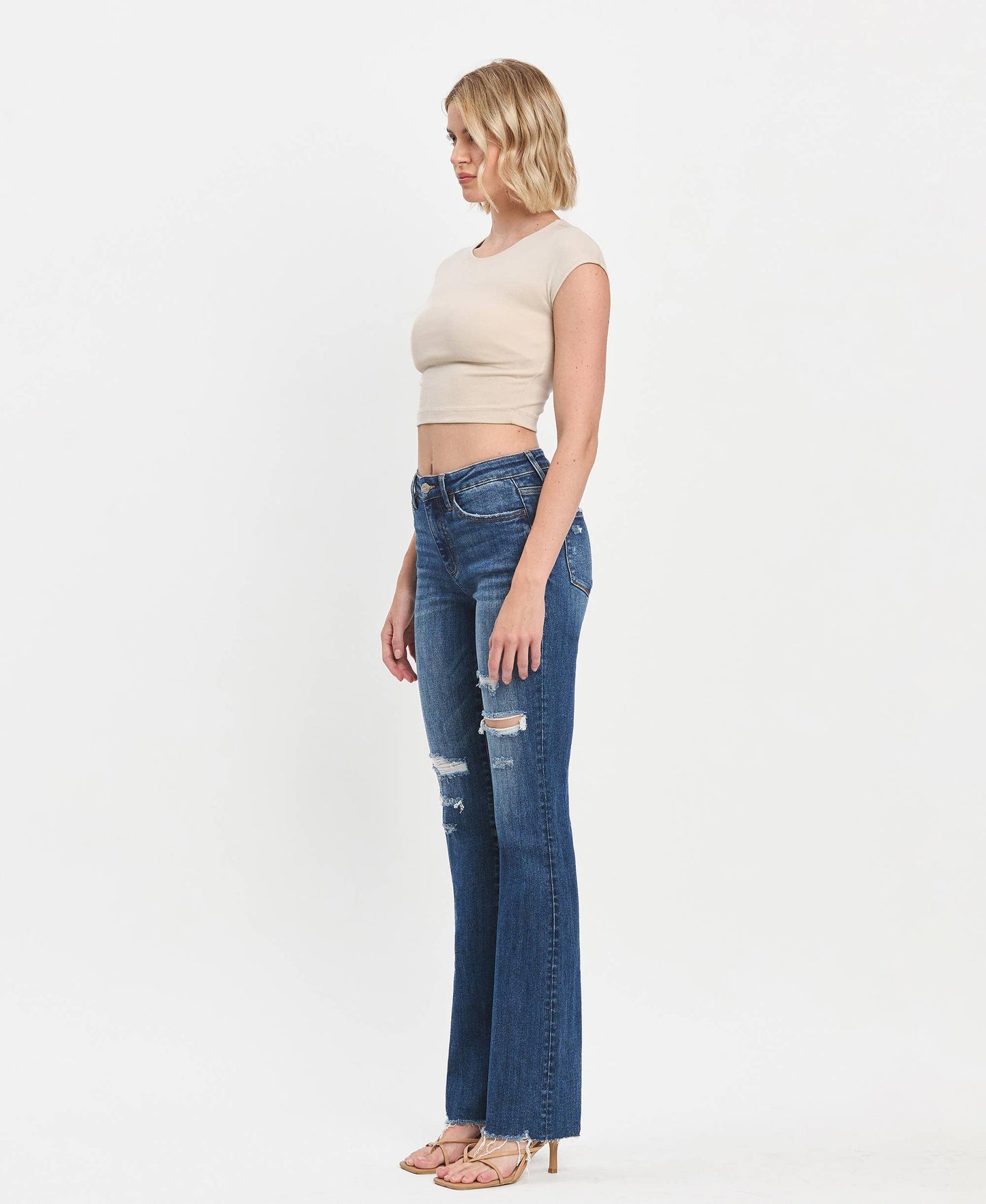 HIGH RISE RAW HEM BOOTCUT JEANS