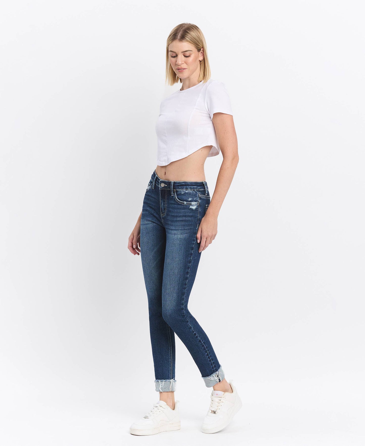 MID RISE CUFFED SKINNY JEANS