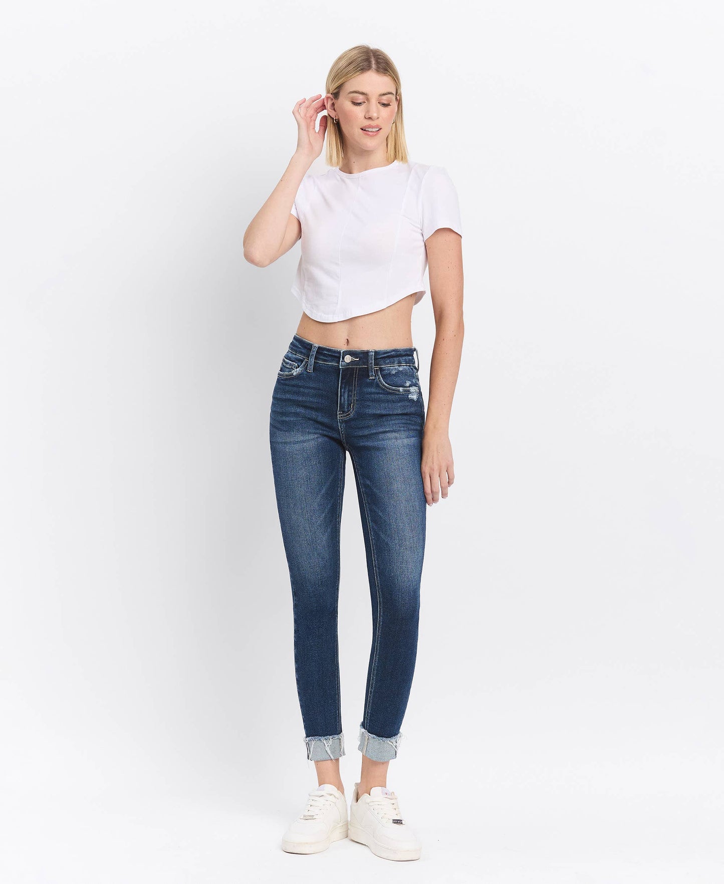 MID RISE CUFFED SKINNY JEANS