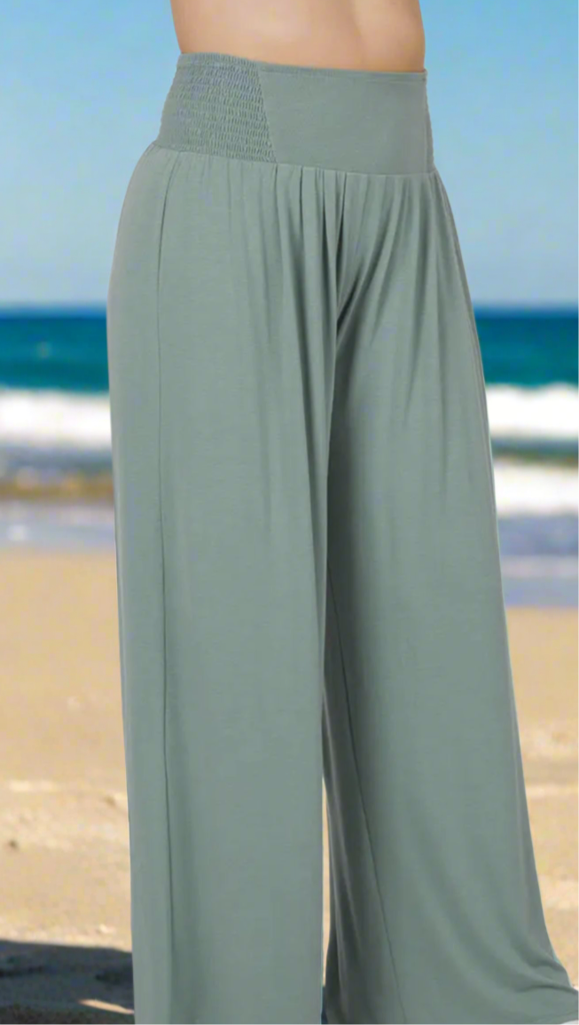 Smocked Waist Wide Leg Pants