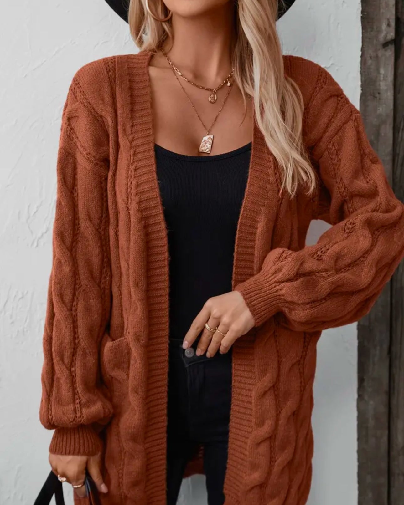 Twisted Mid-Length Knitted Cardigan