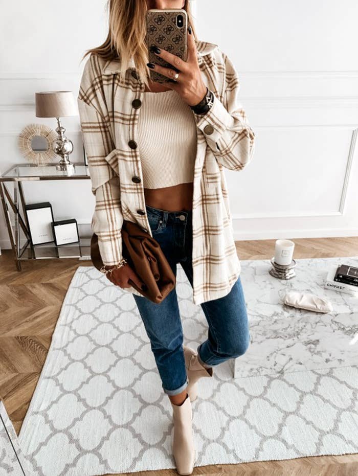 Loose casual vintage plaid shirt jacket
