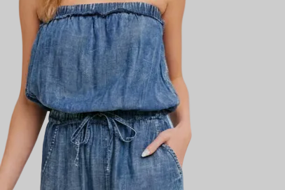 Denim Washed Tube Jumpsuit