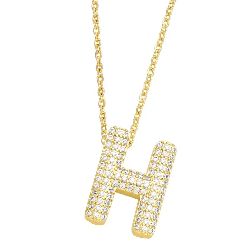 Gold Rhinestone Letter Initial Pendant Necklace Jewelry