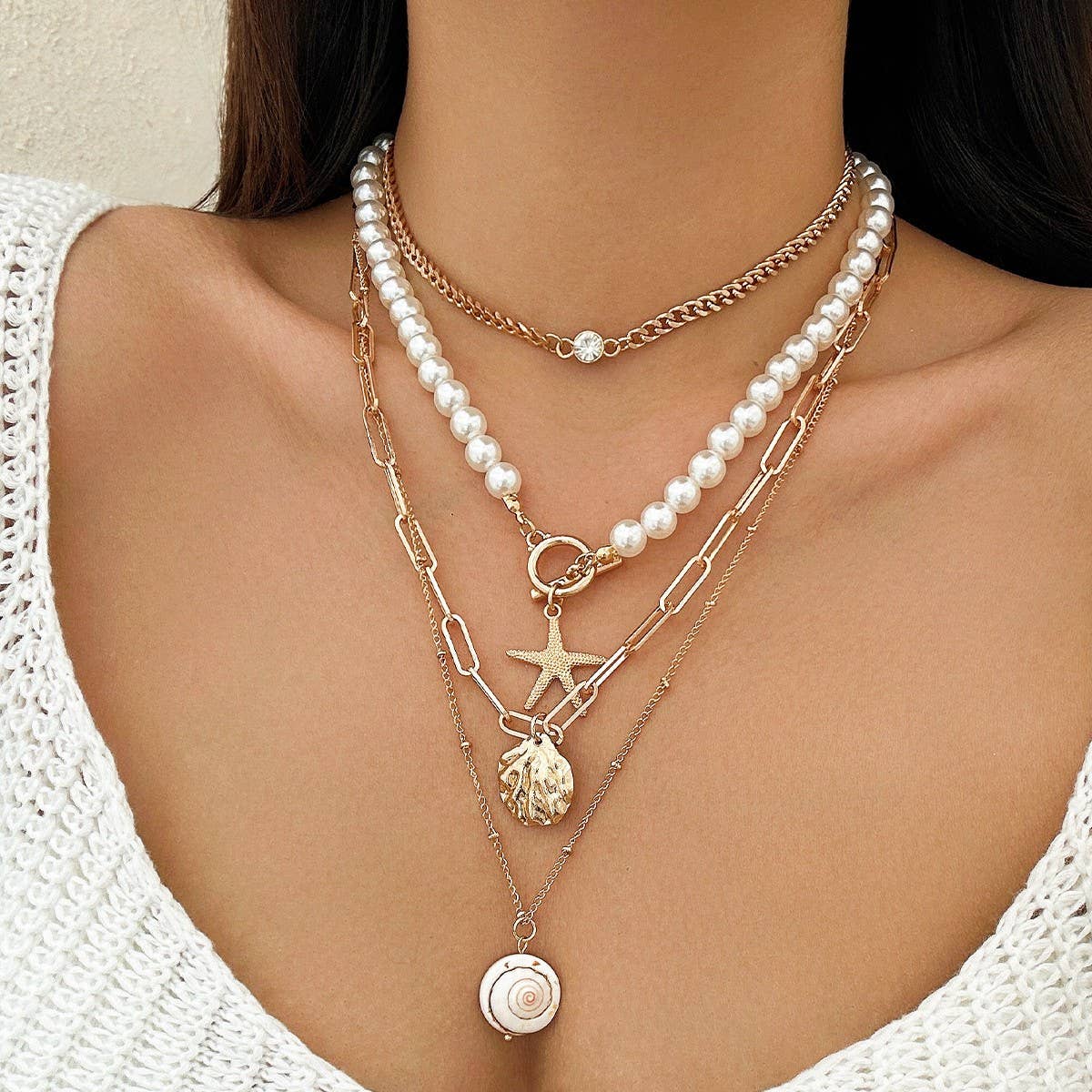 OCEAN STYLE CONCH SHELL MULTILAYER NECKLACE