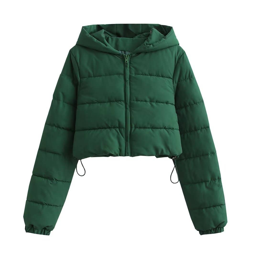 Hooded puffer zip up crop jacket