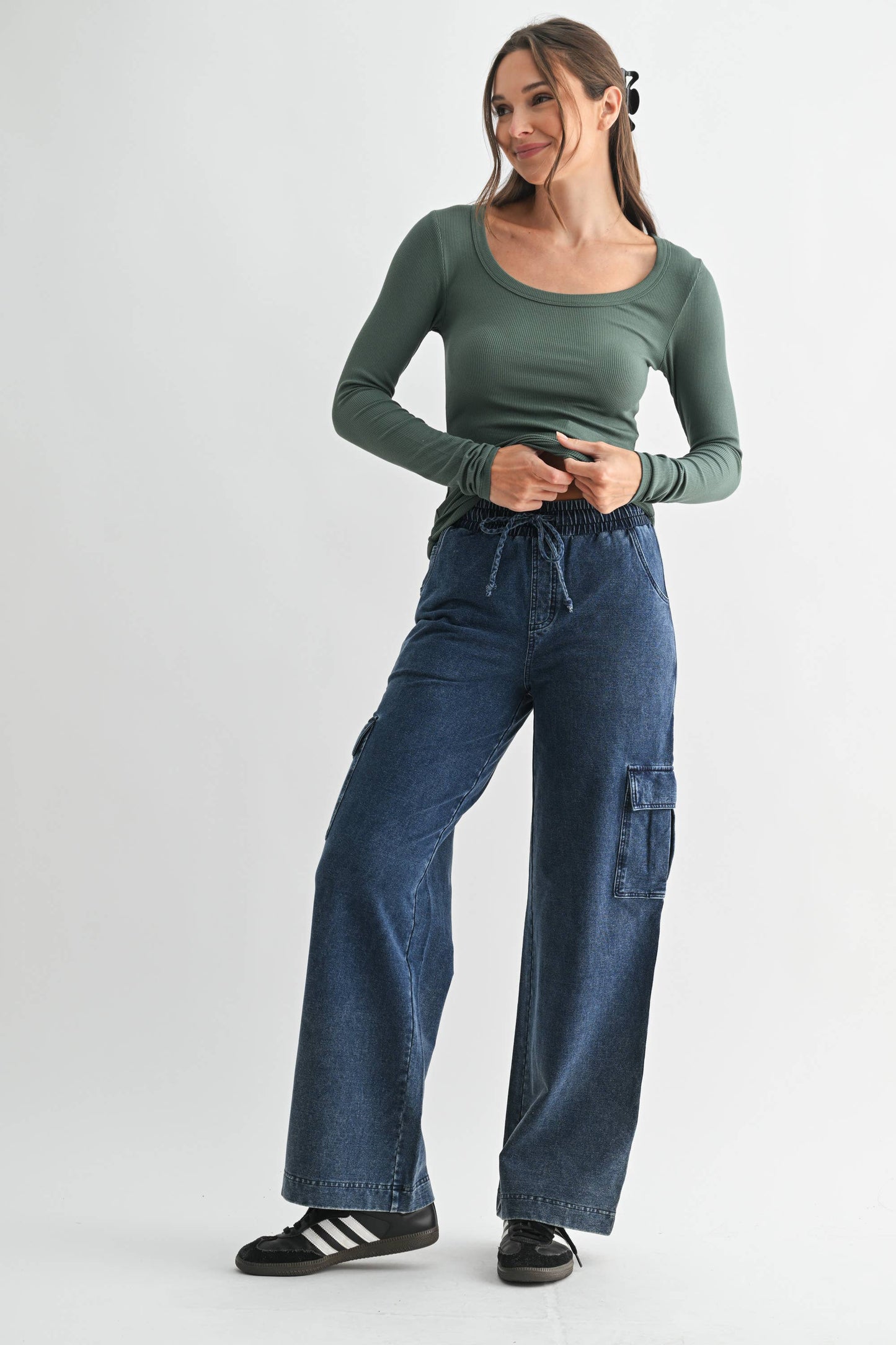 Mineral Wash Wide Leg Cargo Pants