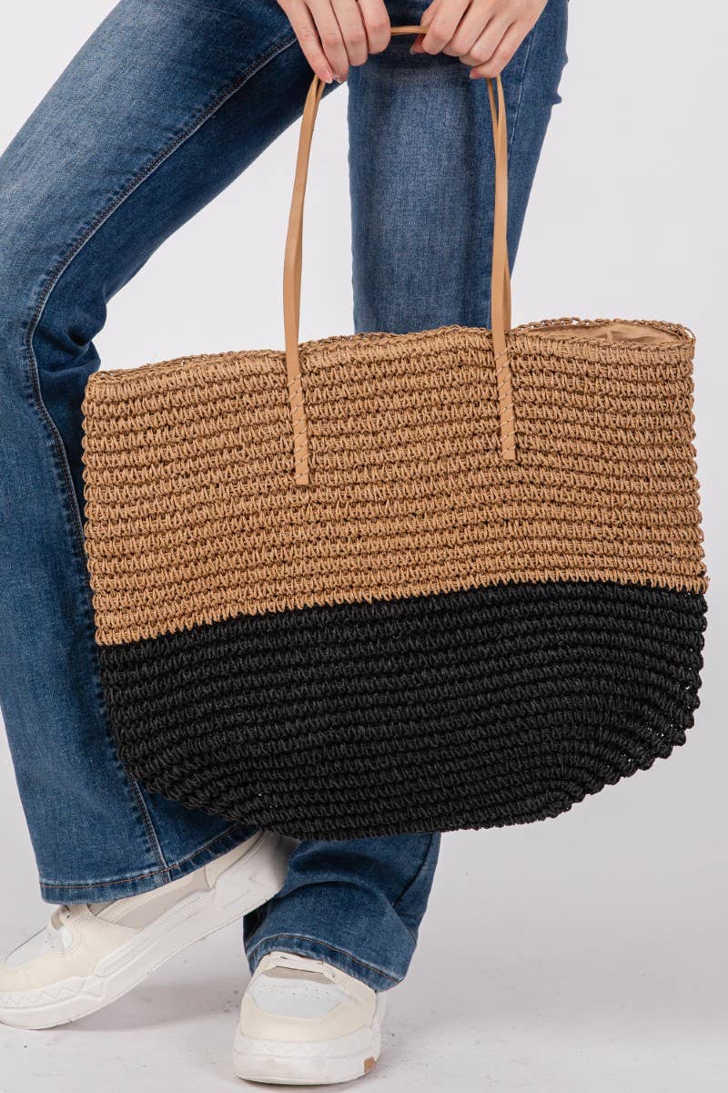 Straw Braided Beach Tote Bag