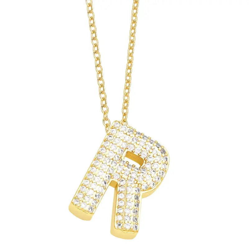 Gold Rhinestone Letter Initial Pendant Necklace Jewelry