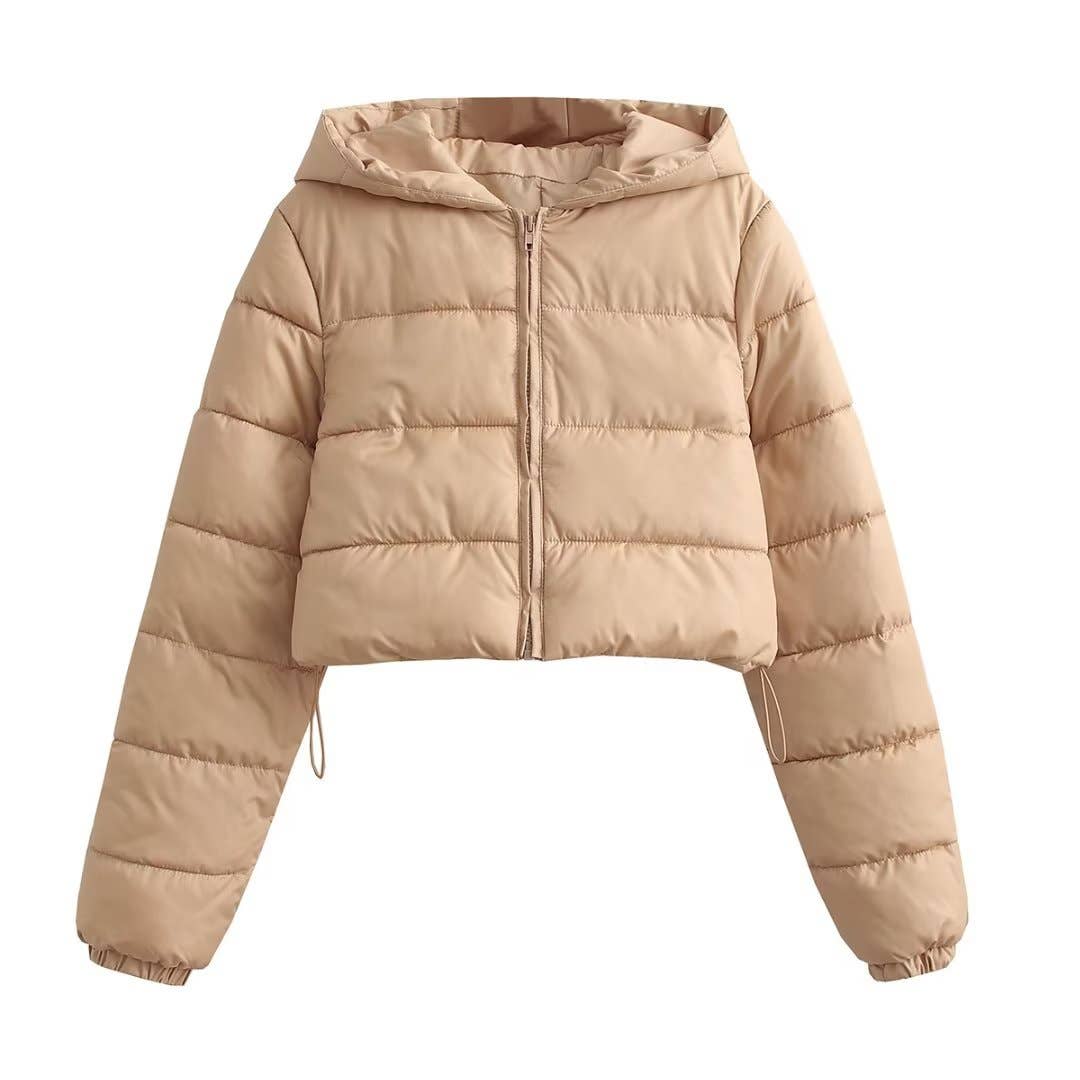 Hooded puffer zip up crop jacket