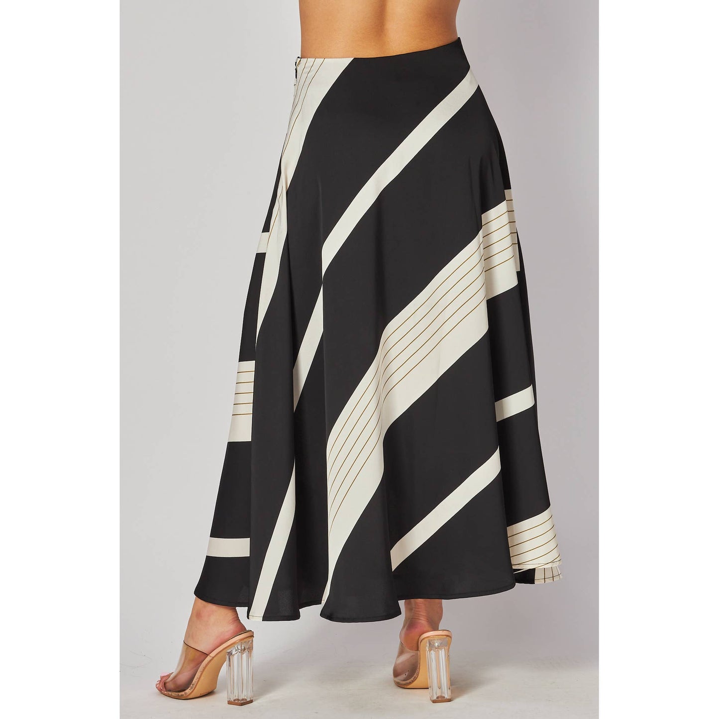 SOLID AND STRIPE MIXED A LINE SKIRT
