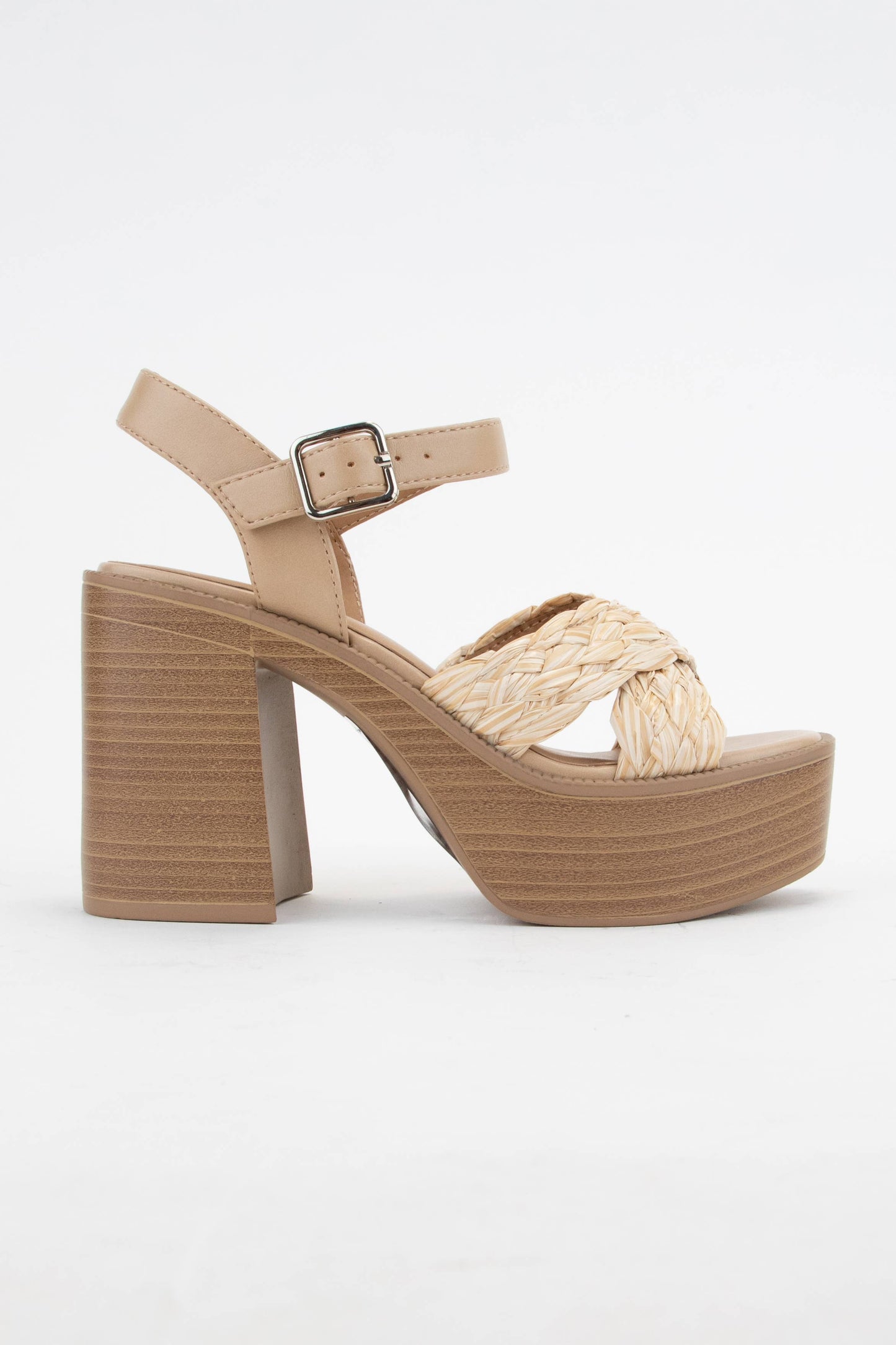 WOVEN CRISS CROSS STRAP CHUNKY PLATFORM HEEL