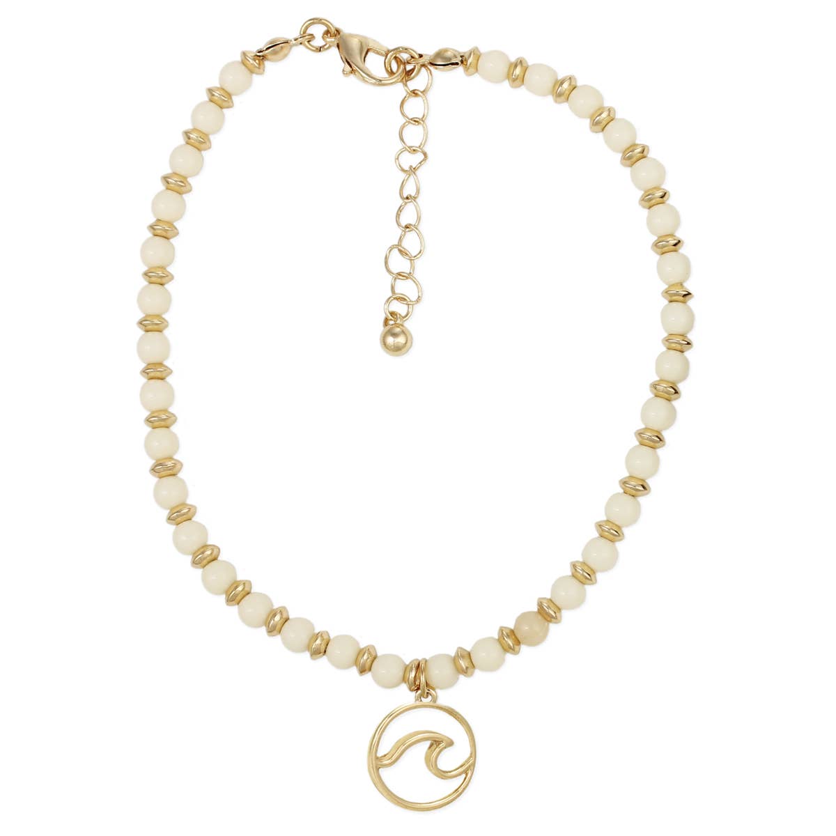 Coastal Charm Wave White Bead Anklet