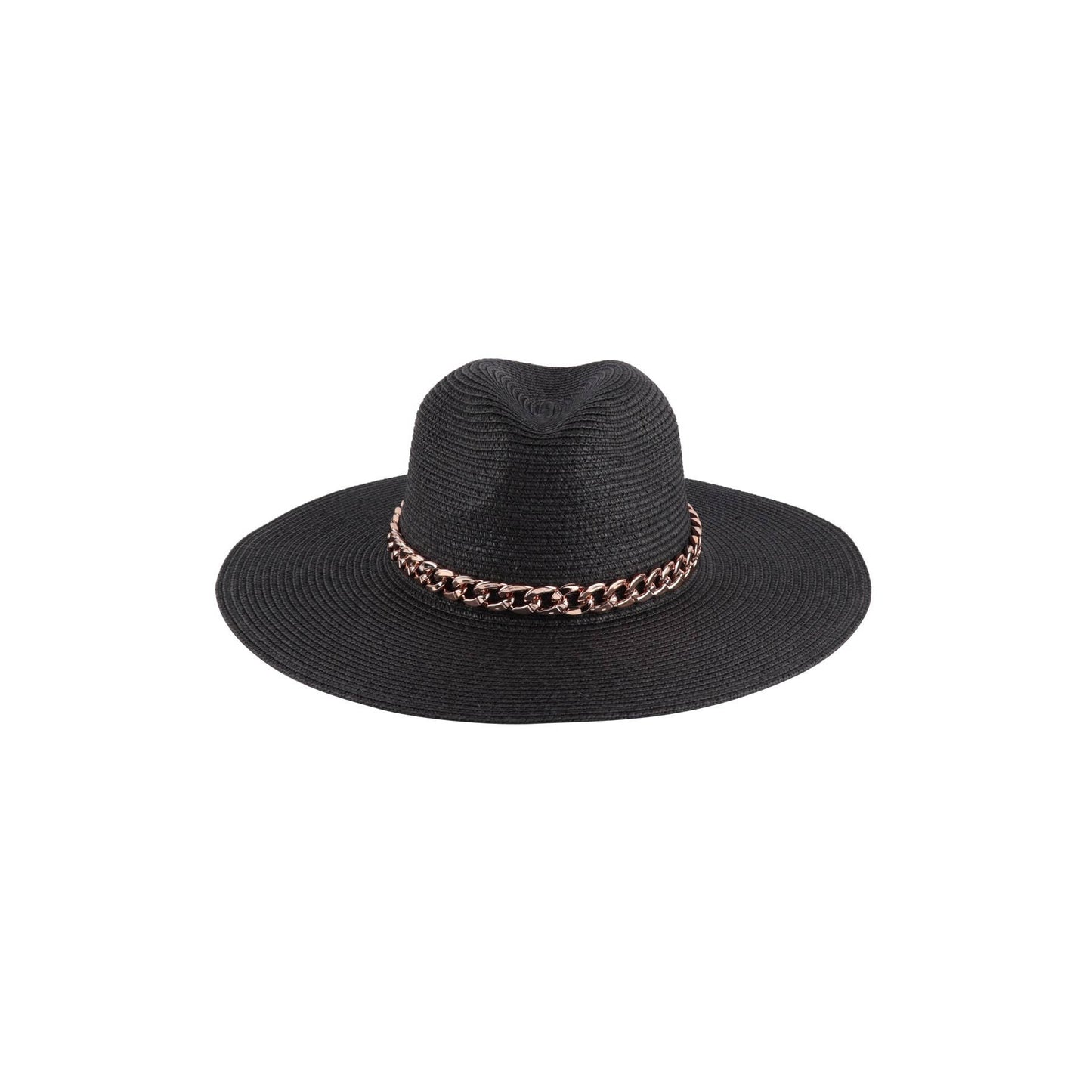 PANAMA BRIM SUMMER HAT WITH CHAIN ACCENT
