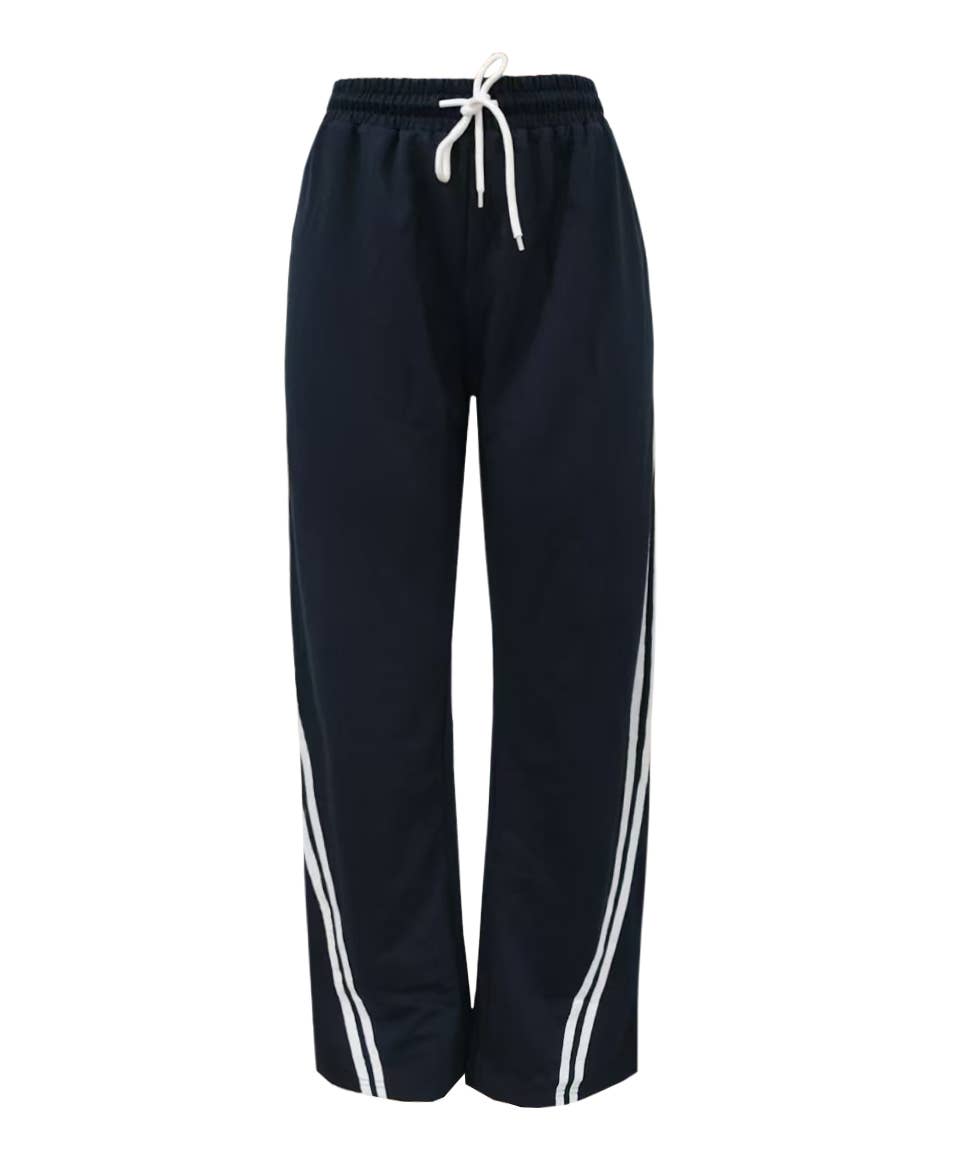 Striped Loose Straight-Leg Drawstring Sweatpants