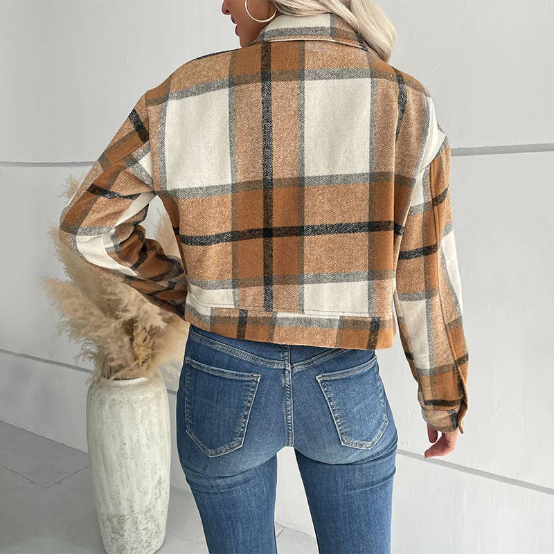 Cropped Plaid Cardigan Vintage Jacket