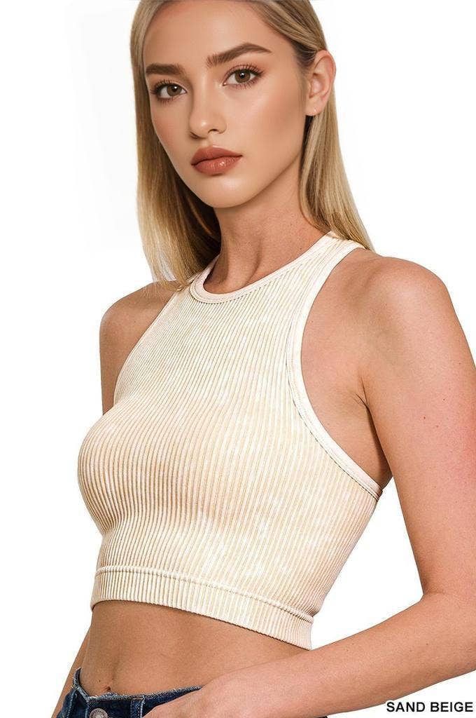 Washed Rib Seamless Halter neck Crop Tank