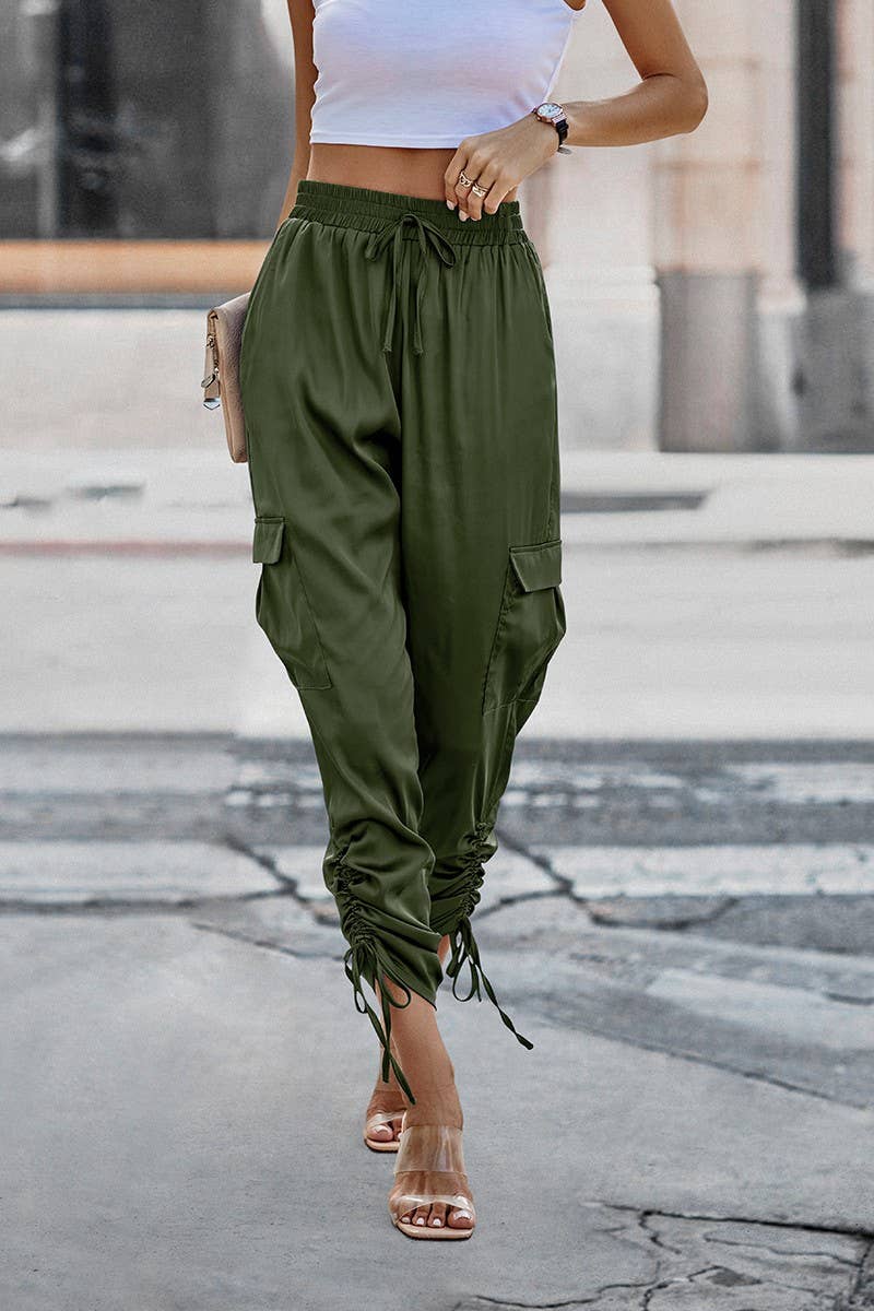 Soild Pockets Ruffle Slip Sport Pant