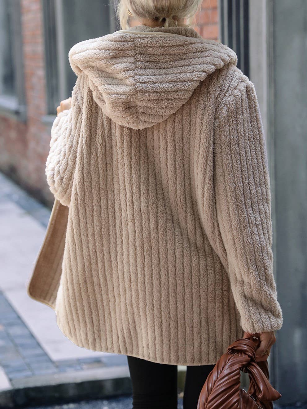 Hooded Loose Plush Buttonless Cardigan