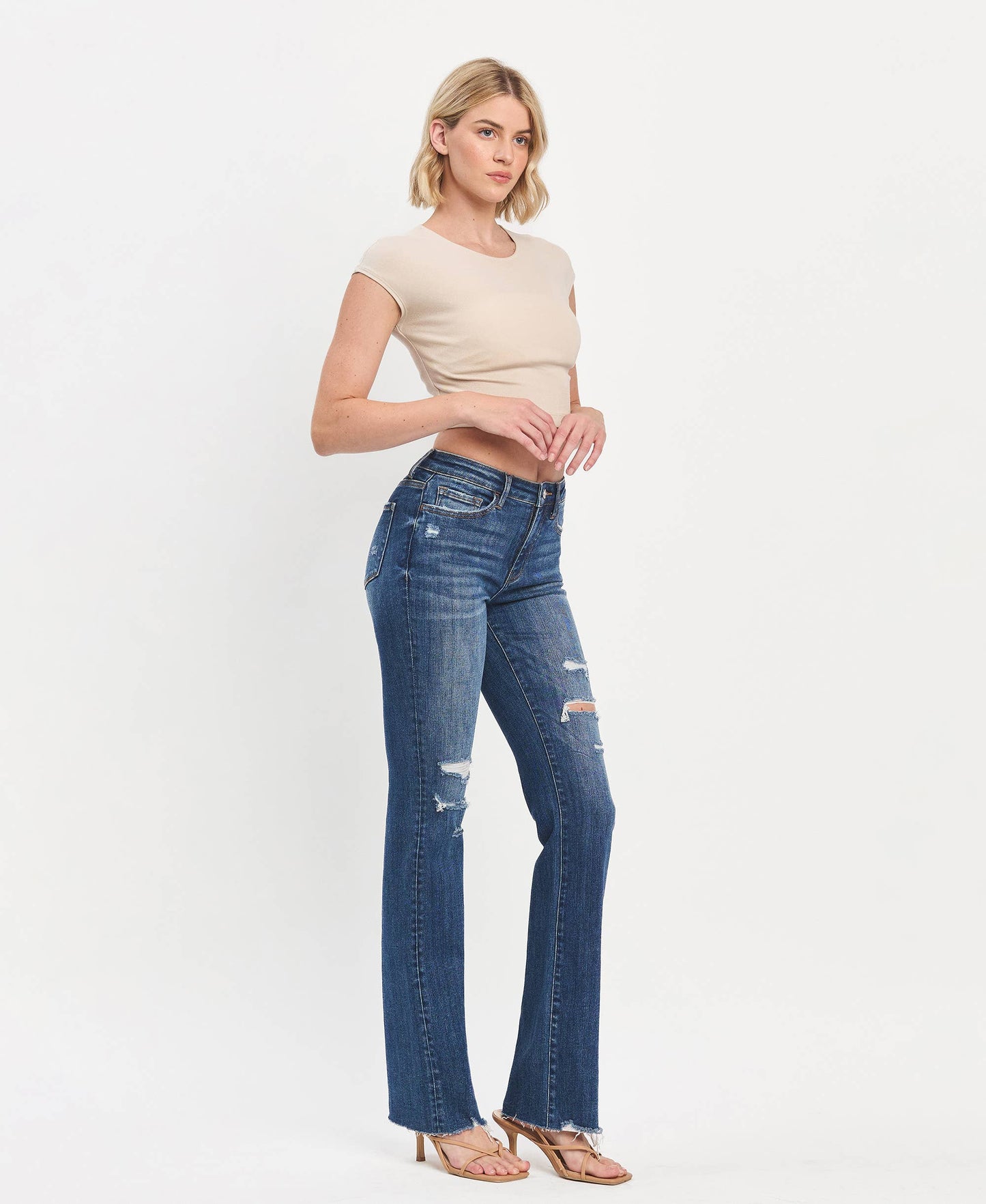 HIGH RISE RAW HEM BOOTCUT JEANS