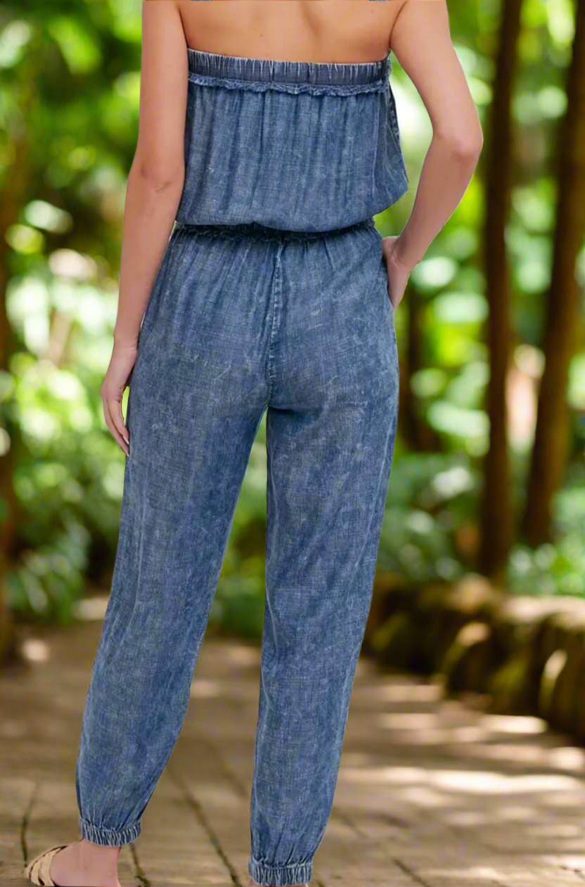 Denim Washed Tube Jumpsuit