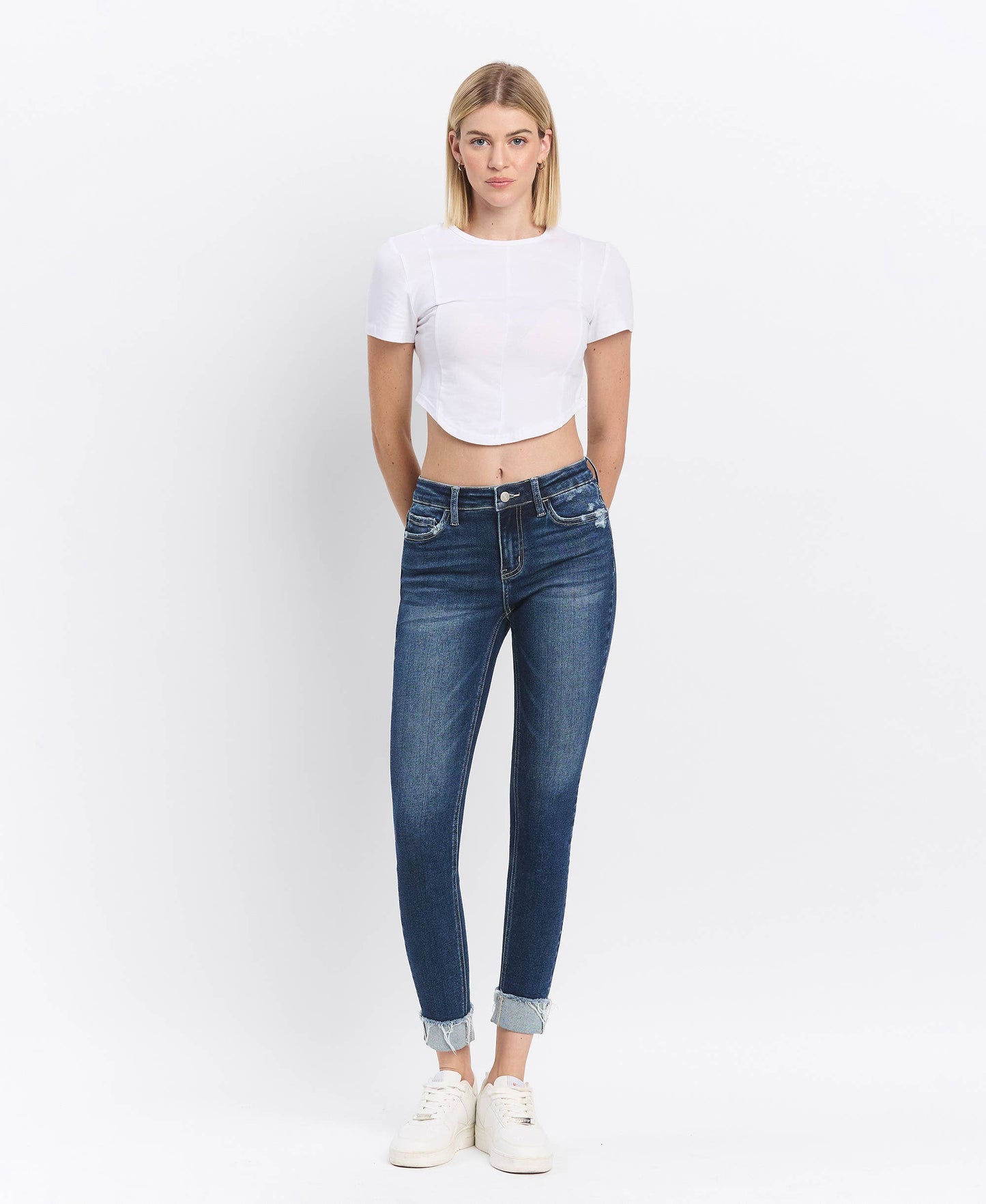 MID RISE CUFFED SKINNY JEANS