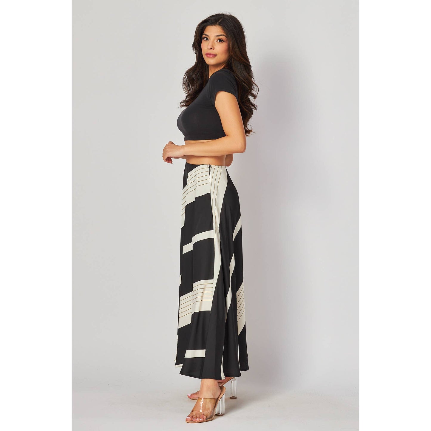 SOLID AND STRIPE MIXED A LINE SKIRT