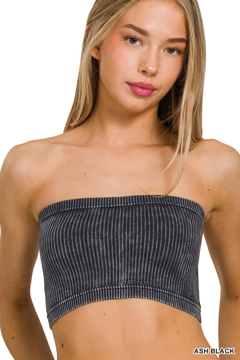Premium washed seamless rib bandeau top bra