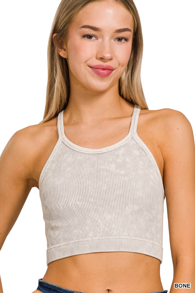 Premium Washed Seamless Halter Racerback Crop Tank