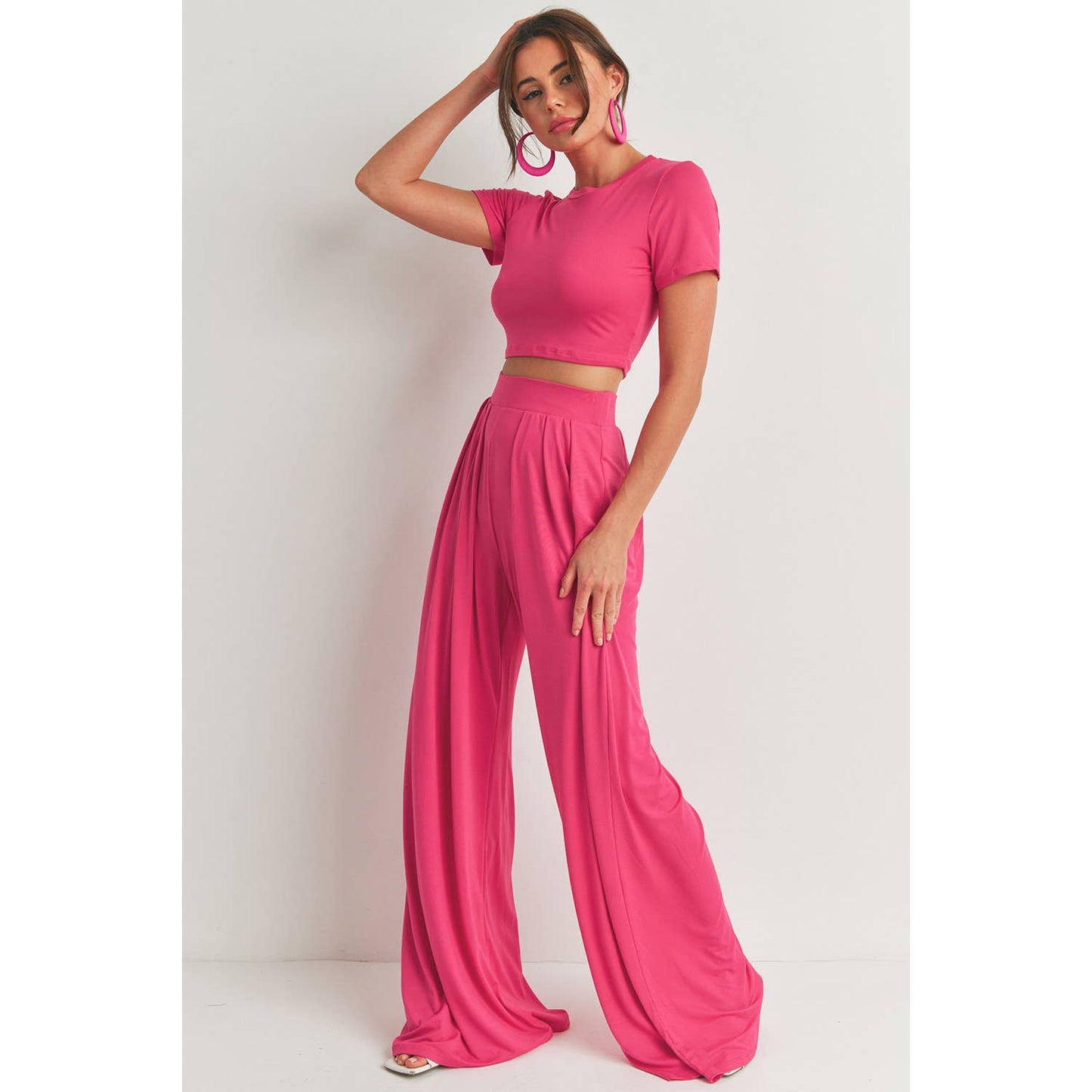 CROP TOP AND WIDE LEG PALAZZO PANTS SET