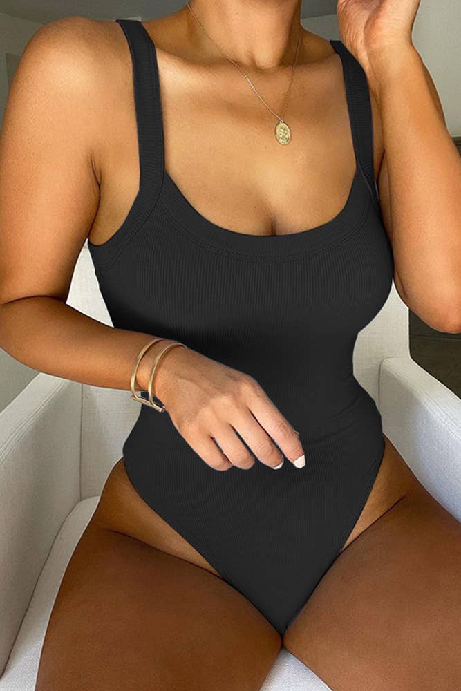 Ribbed Knitting Spaghetti Bodysuit